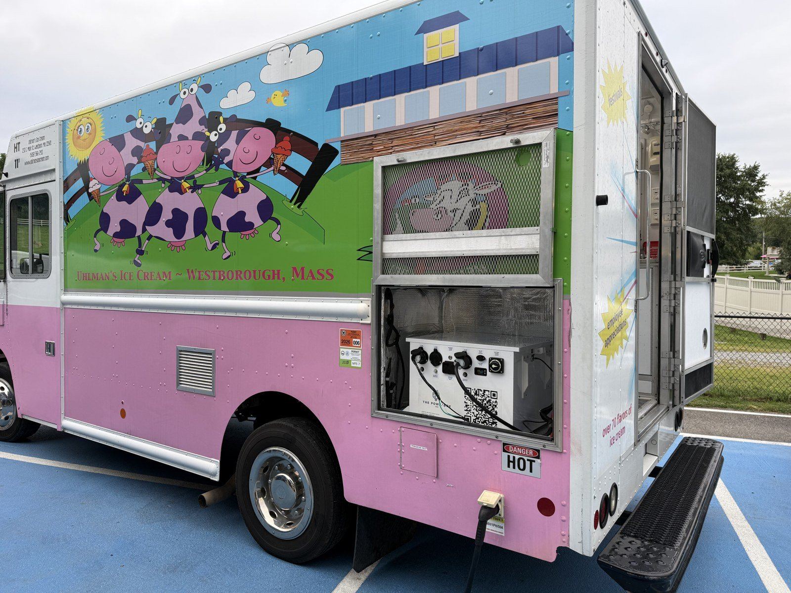 Uhlman's Ice Cream truck in Westborough, Massachusetts with a PowerBox 10K installed in the rear compartment